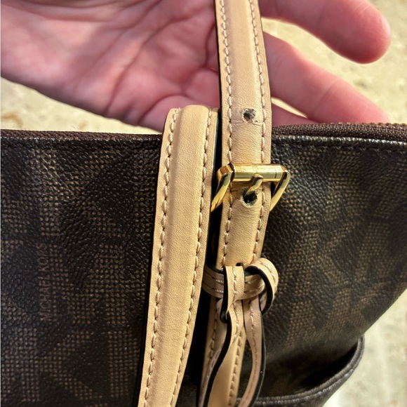 Michael Kors Brown and Tan MK Signature Tote with Gold Charm - Picture 8 of 10